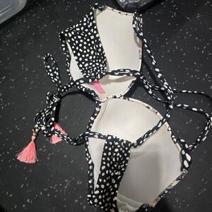 Black and White Polka Dot Bikini with Pink Tassel VICTORIA SECRET